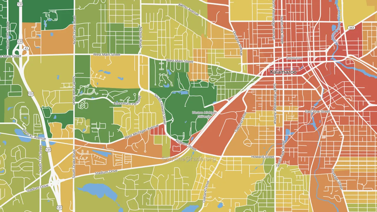 Western Michigan University-KRPH, Kalamazoo, MI Map of Robbery Rates
