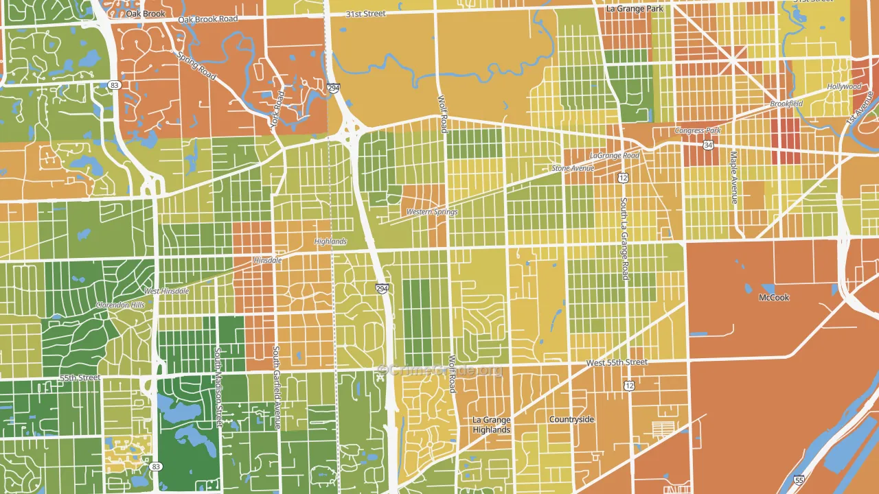 Western Springs, IL Map of Robbery Rates