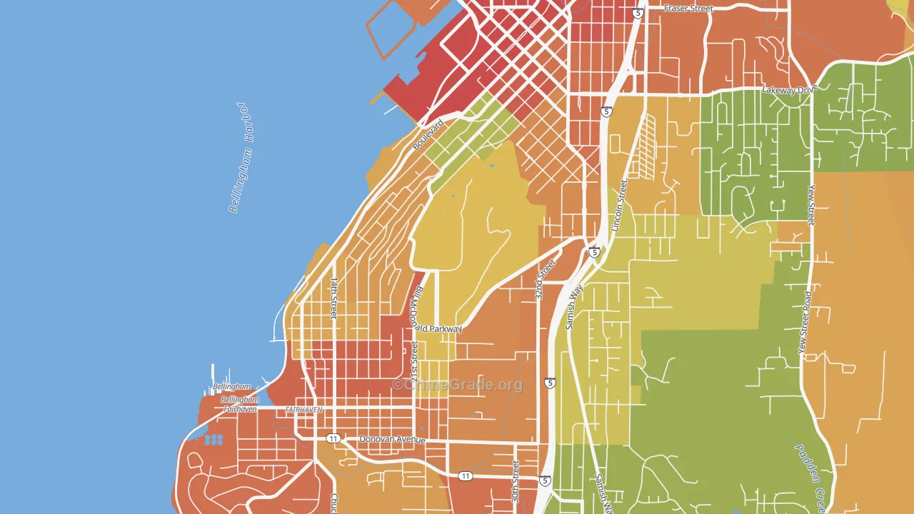 Western Washington University, Bellingham, WA Map of Robbery Rates