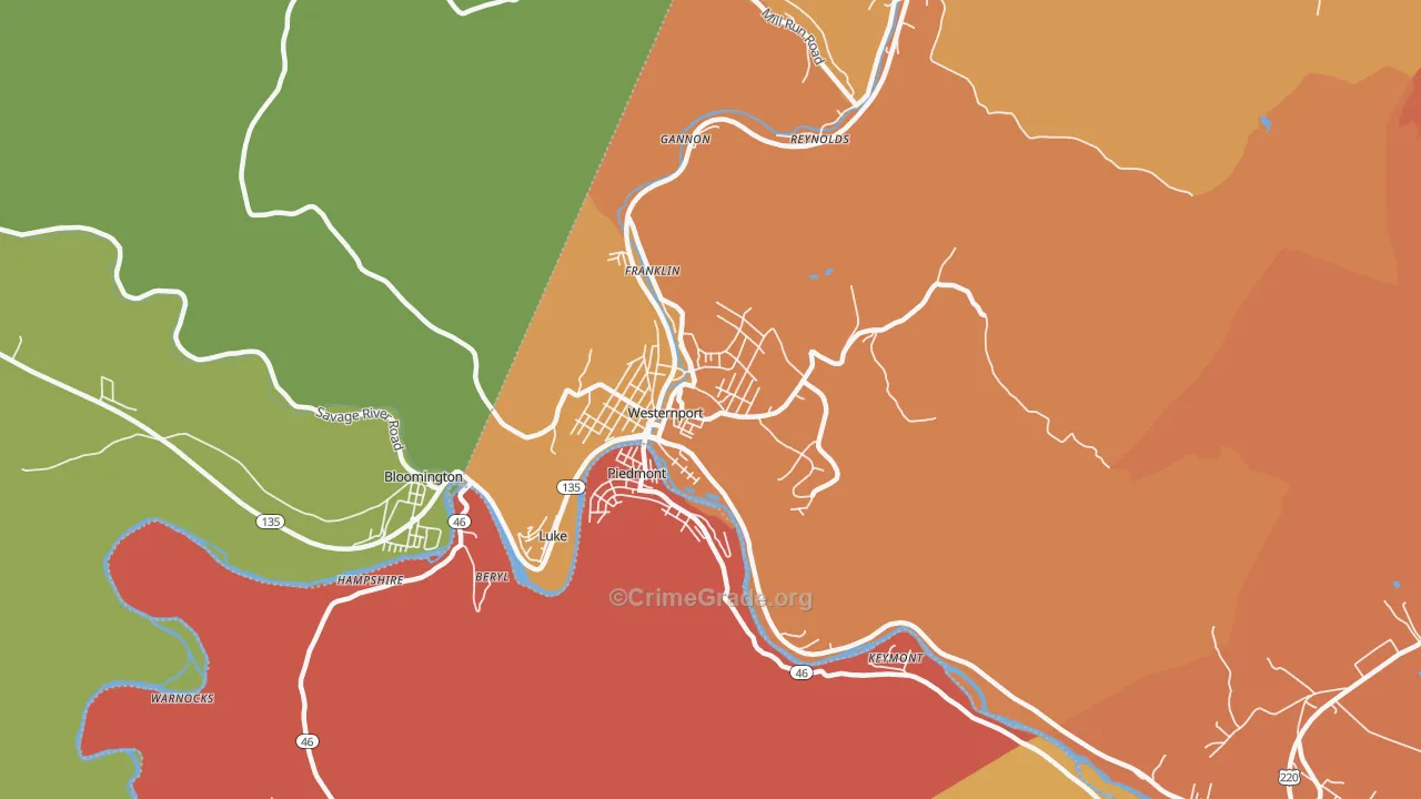 Westernport, MD Map of Robbery Rates