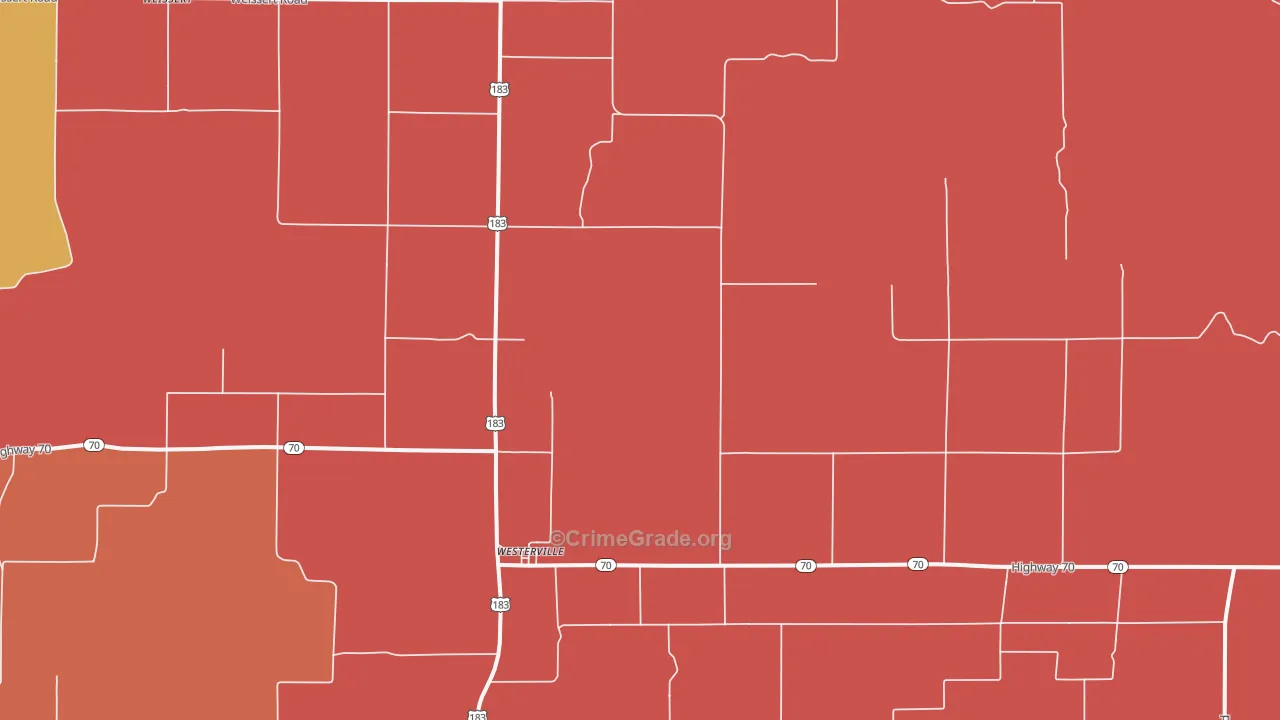 Westerville, NE Map of Robbery Rates