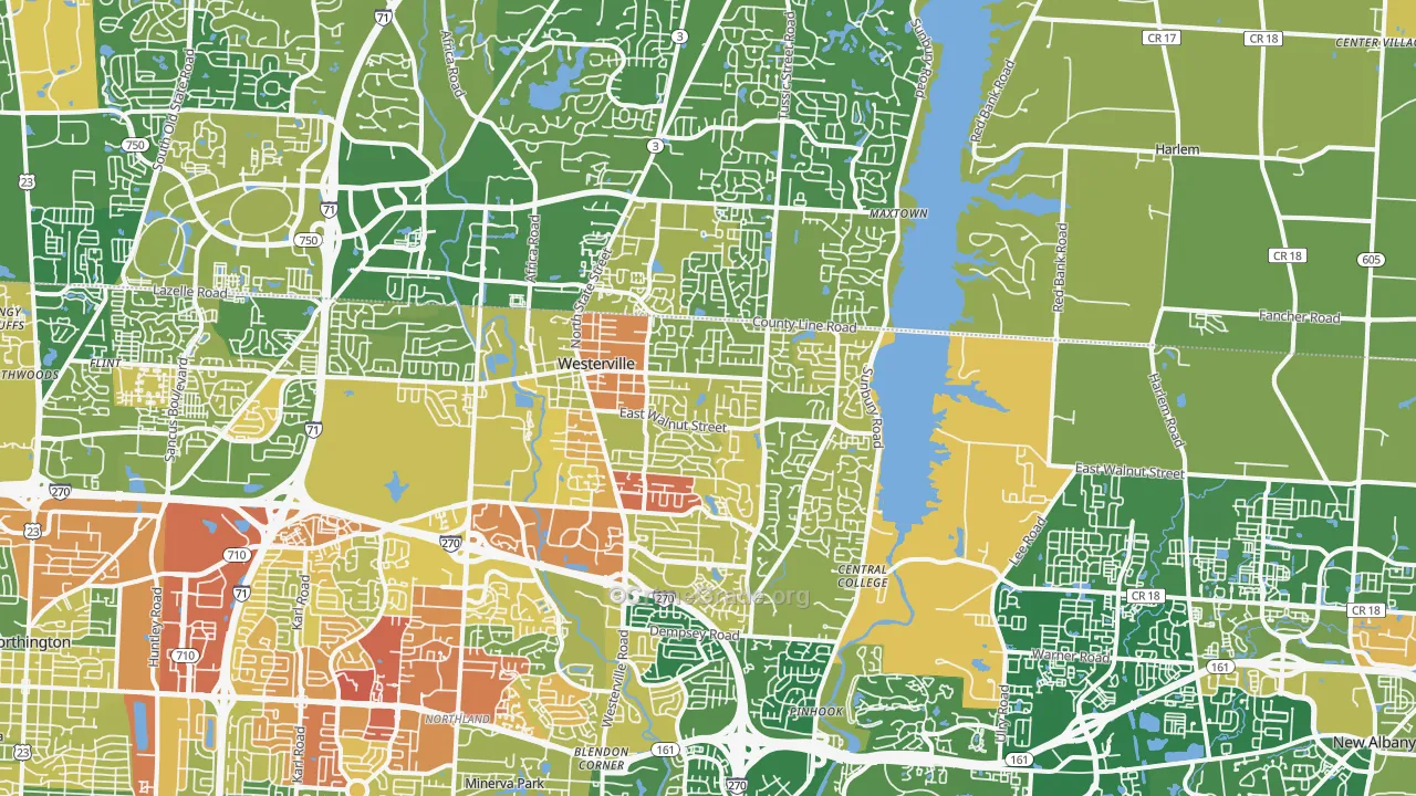 Westerville, OH Map of Robbery Rates