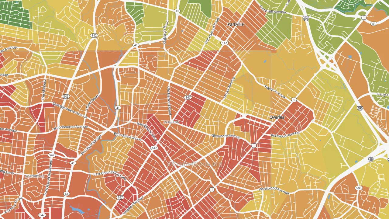Westfield, Baltimore, MD Map of Robbery Rates