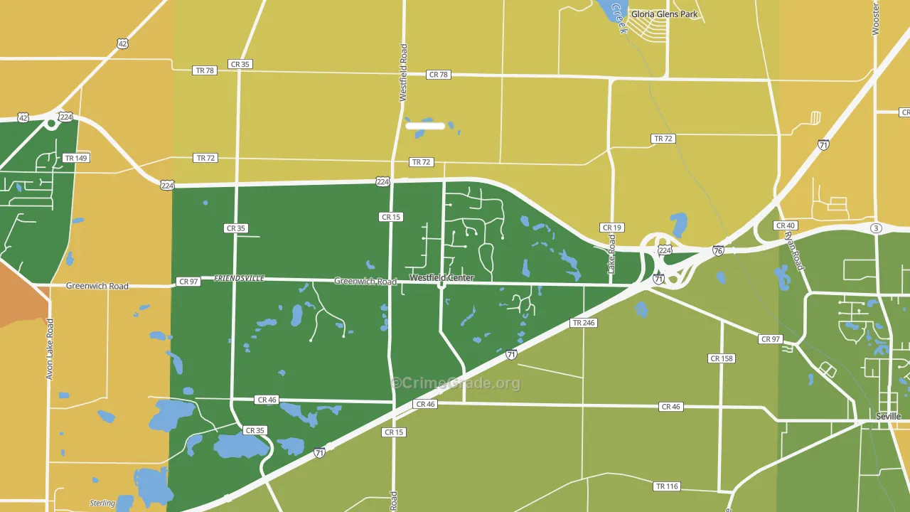 Westfield Center, OH Map of Robbery Rates