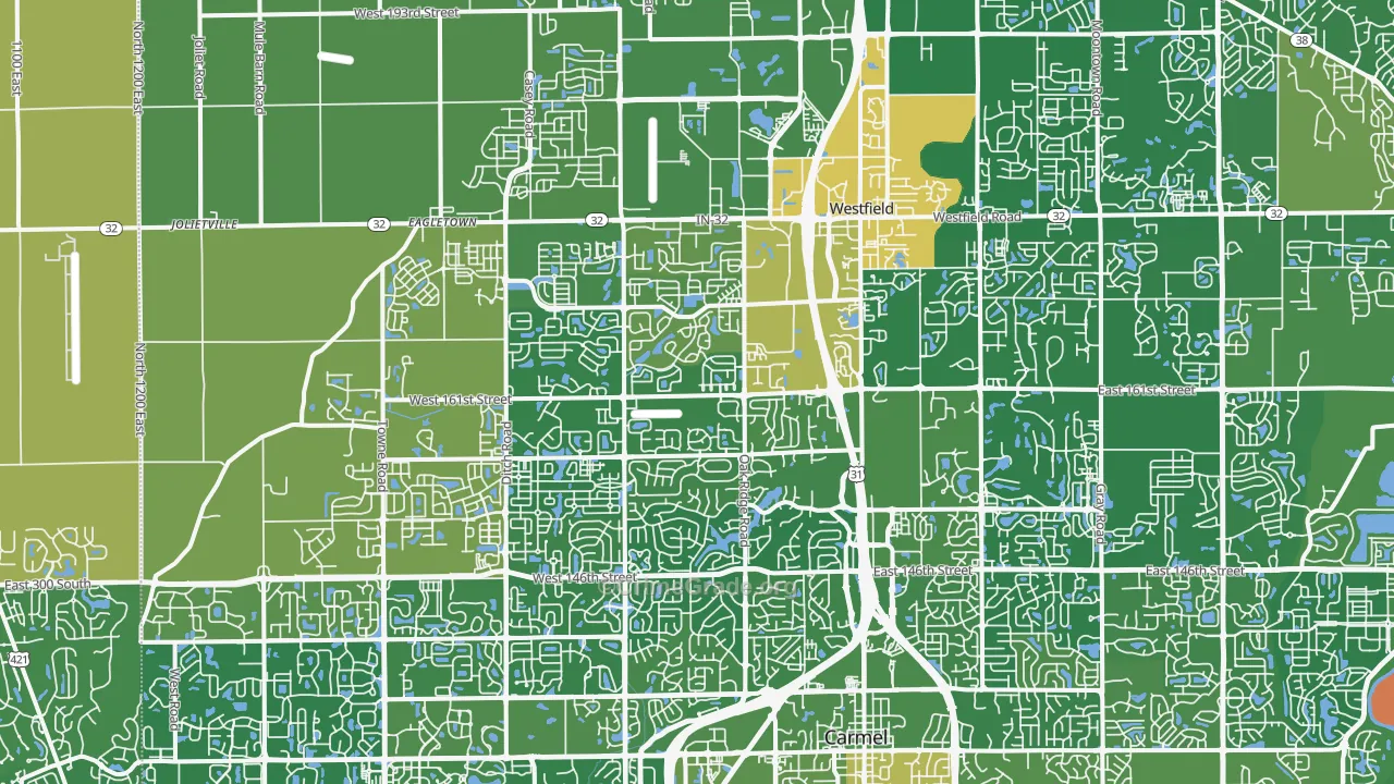 Westfield, IN Map of Robbery Rates
