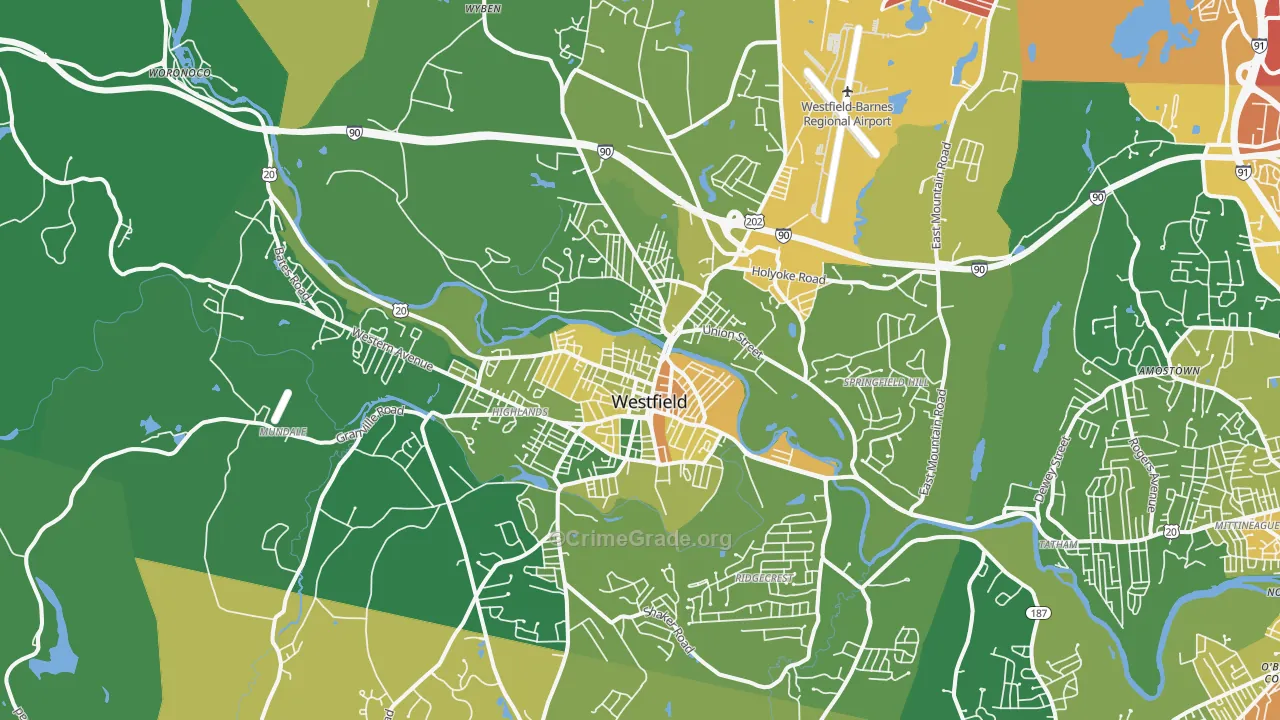 Westfield, MA Map of Robbery Rates