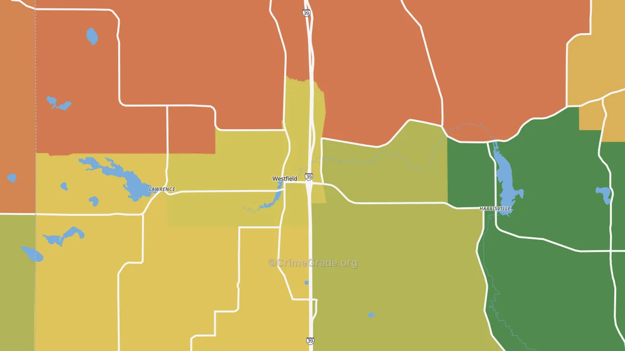 Westfield, WI Map of Robbery Rates