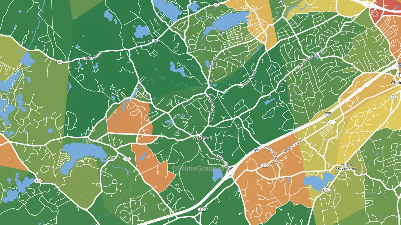 Westford, MA Map of Robbery Rates