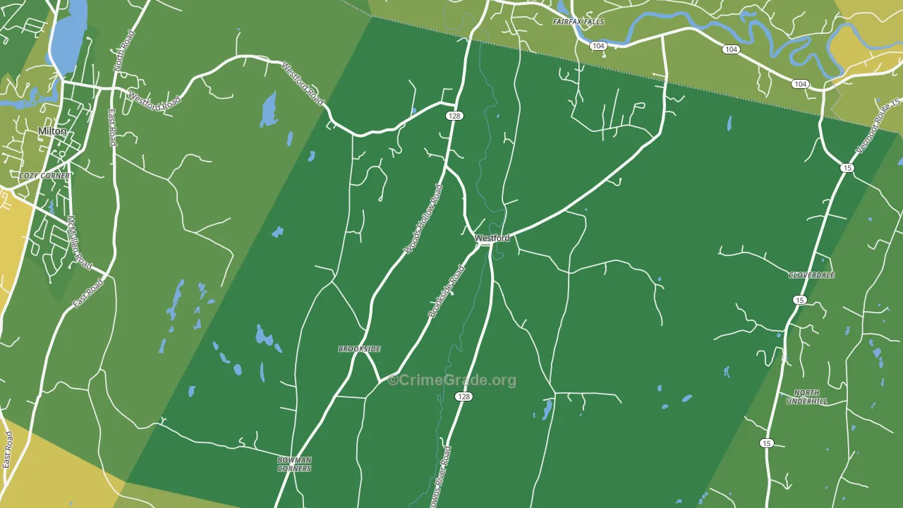 Westford, VT Map of Robbery Rates