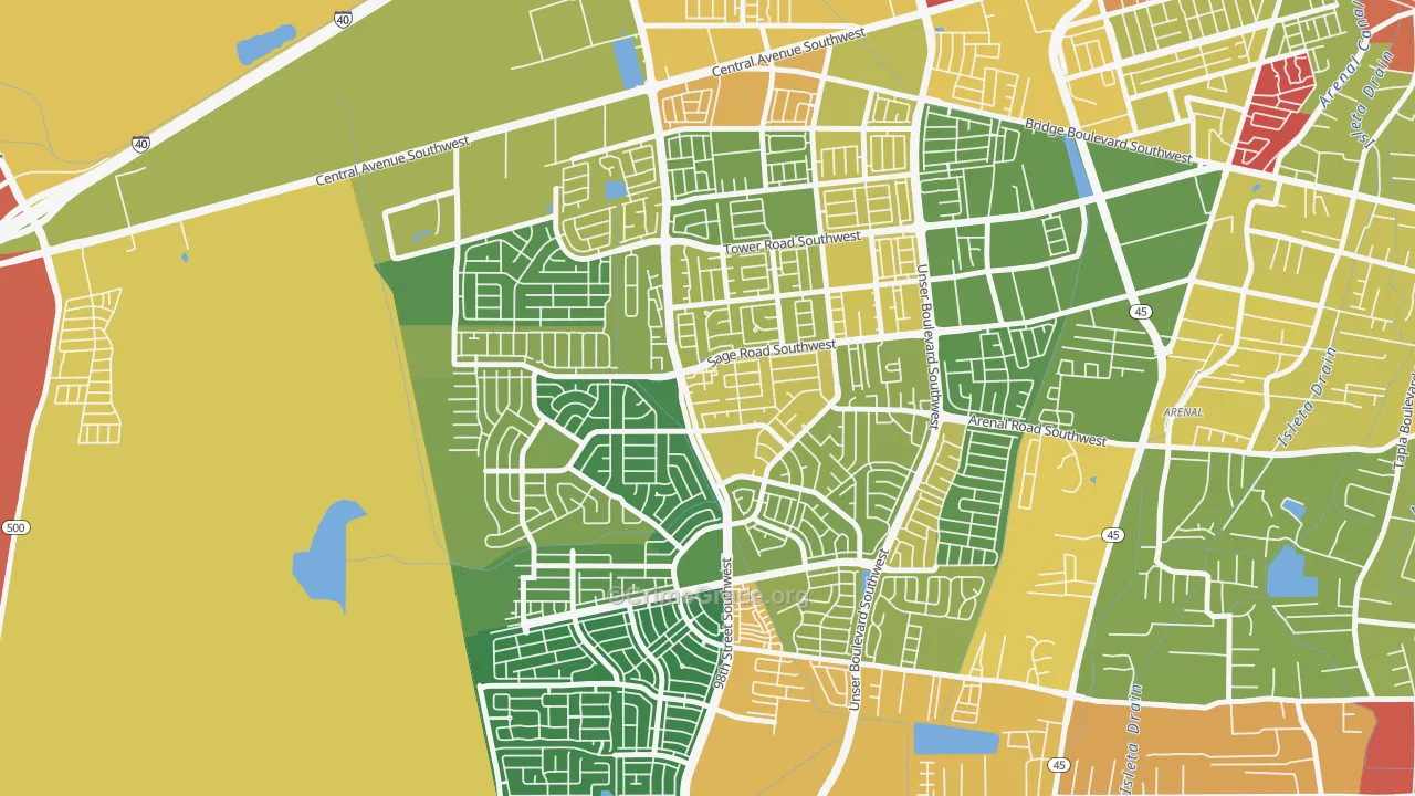 Westgate Hts, Albuquerque, NM Map of Robbery Rates