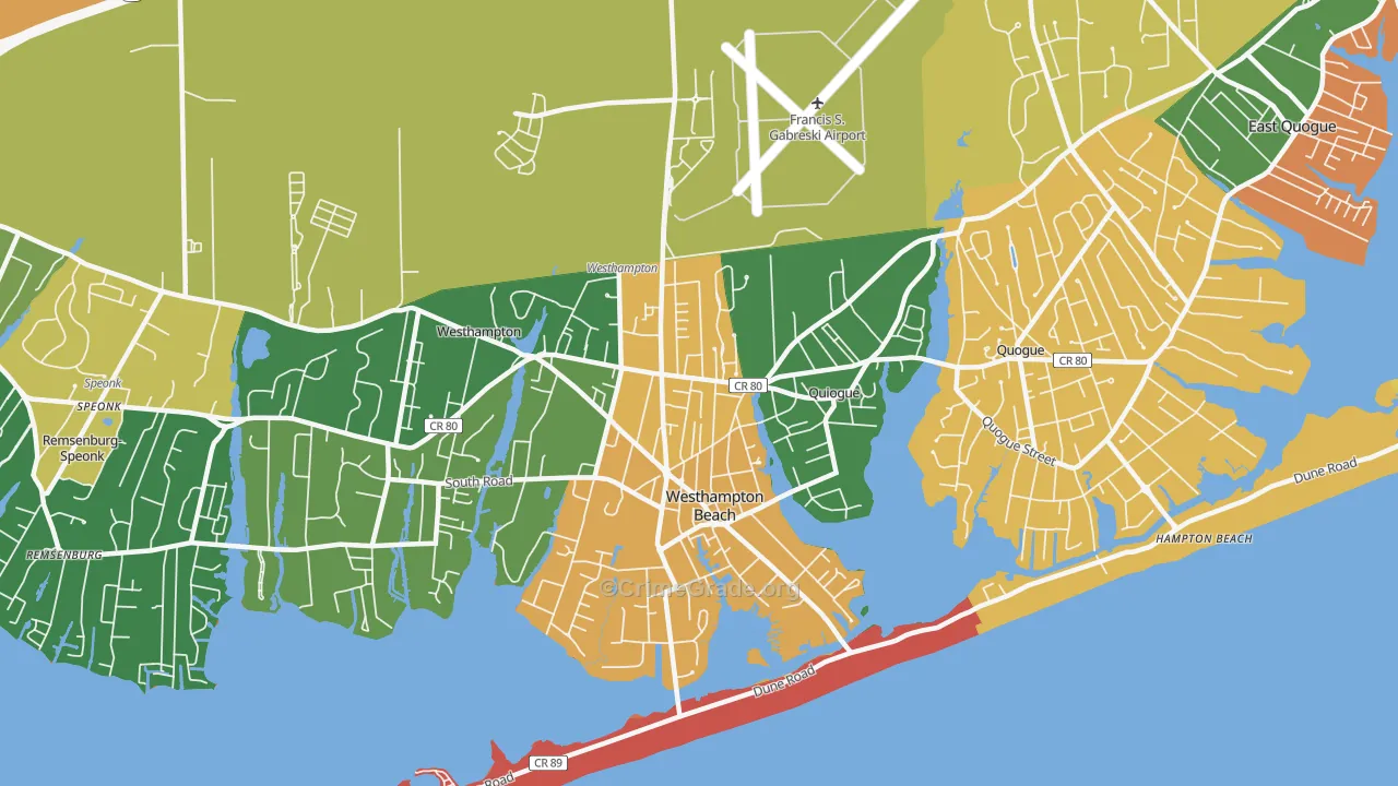 Westhampton Beach, NY Map of Robbery Rates