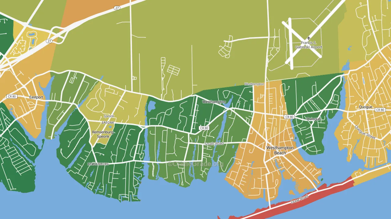 Westhampton, NY Map of Robbery Rates