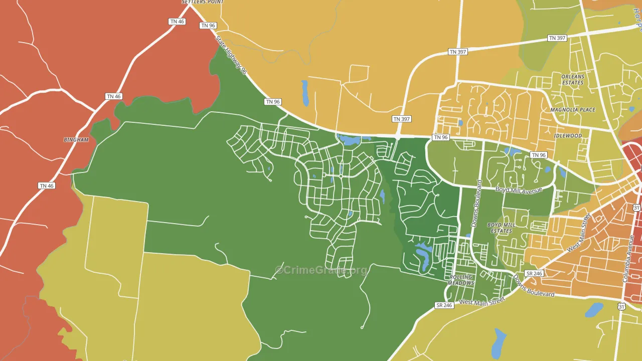 Westhaven, Franklin, TN Map of Robbery Rates
