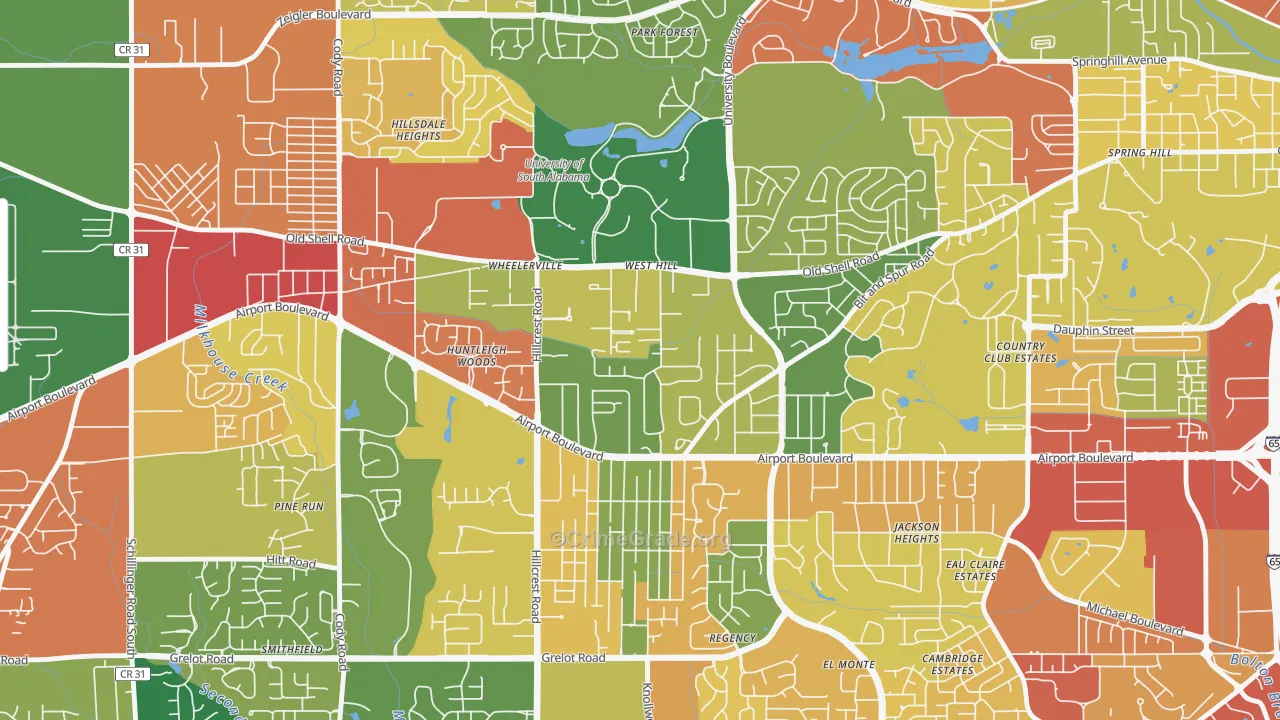 Westhill, Mobile, AL Map of Robbery Rates