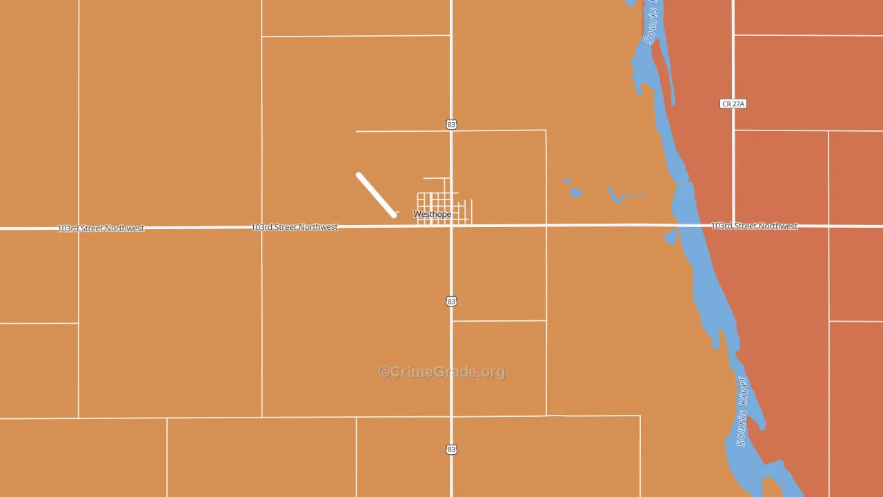 Westhope, ND Map of Robbery Rates