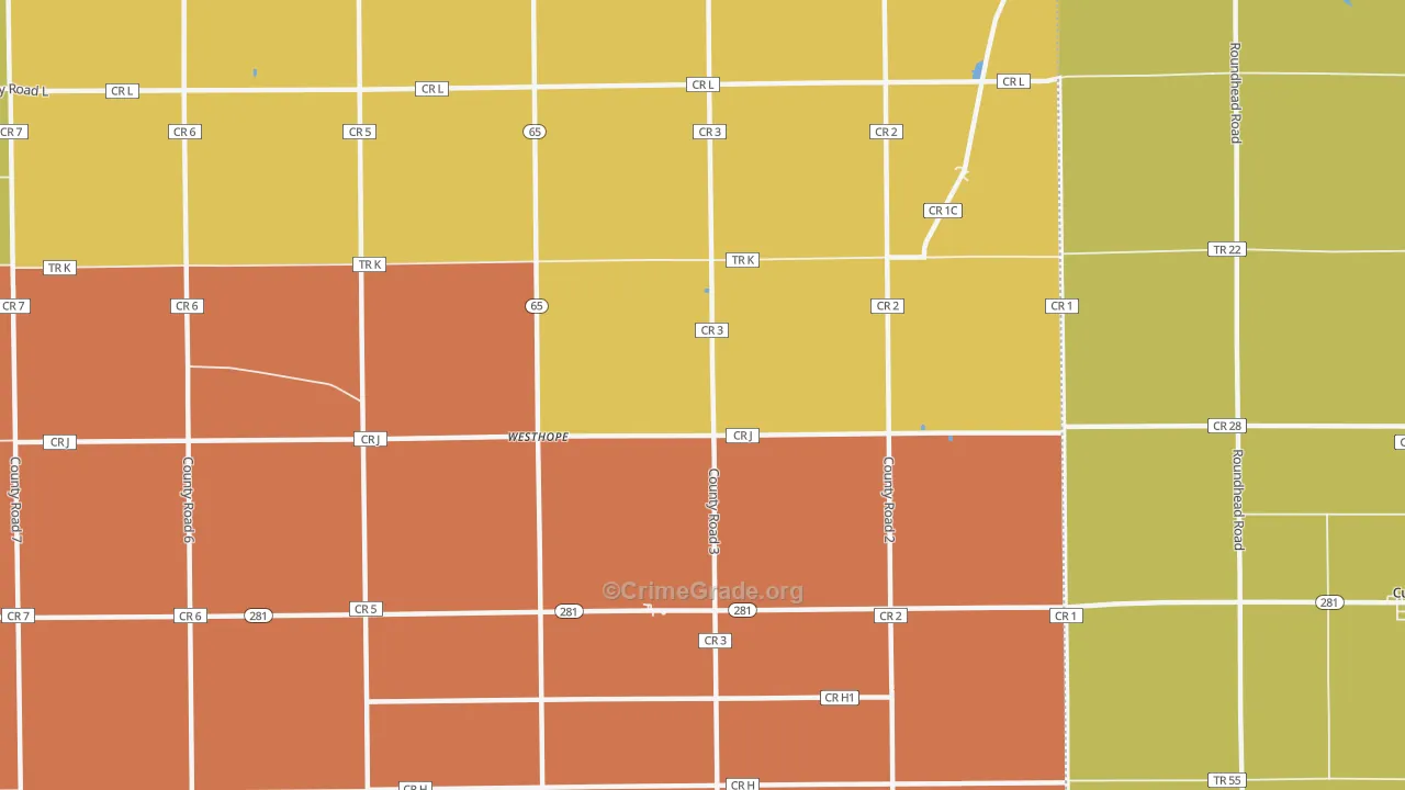 Westhope, OH Map of Robbery Rates