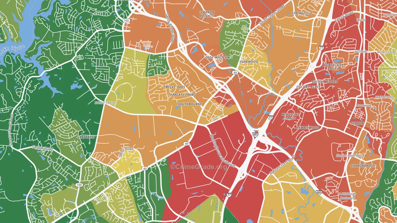 Westinghouse, Charlotte, NC Map of Robbery Rates
