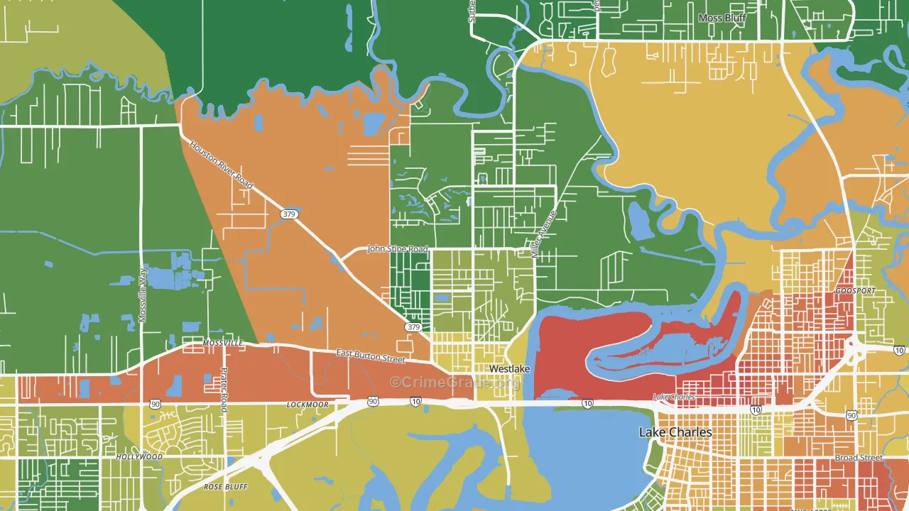 Westlake, LA Map of Robbery Rates