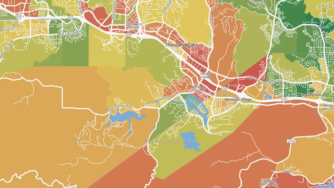 Westlake Village Area-Los Angeles, Westlake Village, CA Map of Robbery Rates
