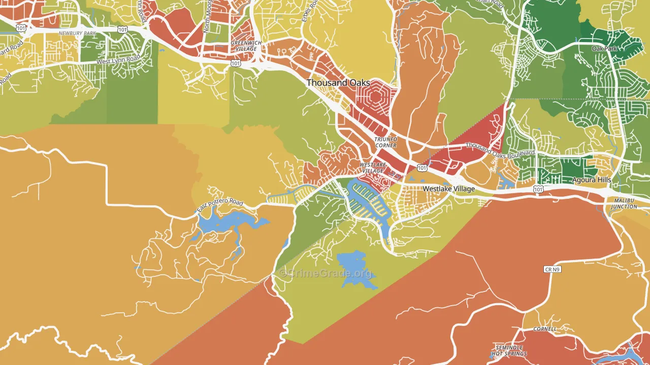Westlake Village, CA Map of Robbery Rates