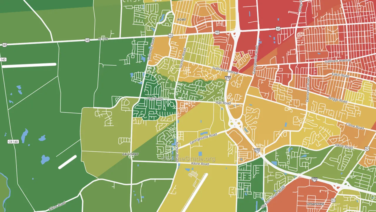 Westland, Galloway, OH Map of Robbery Rates