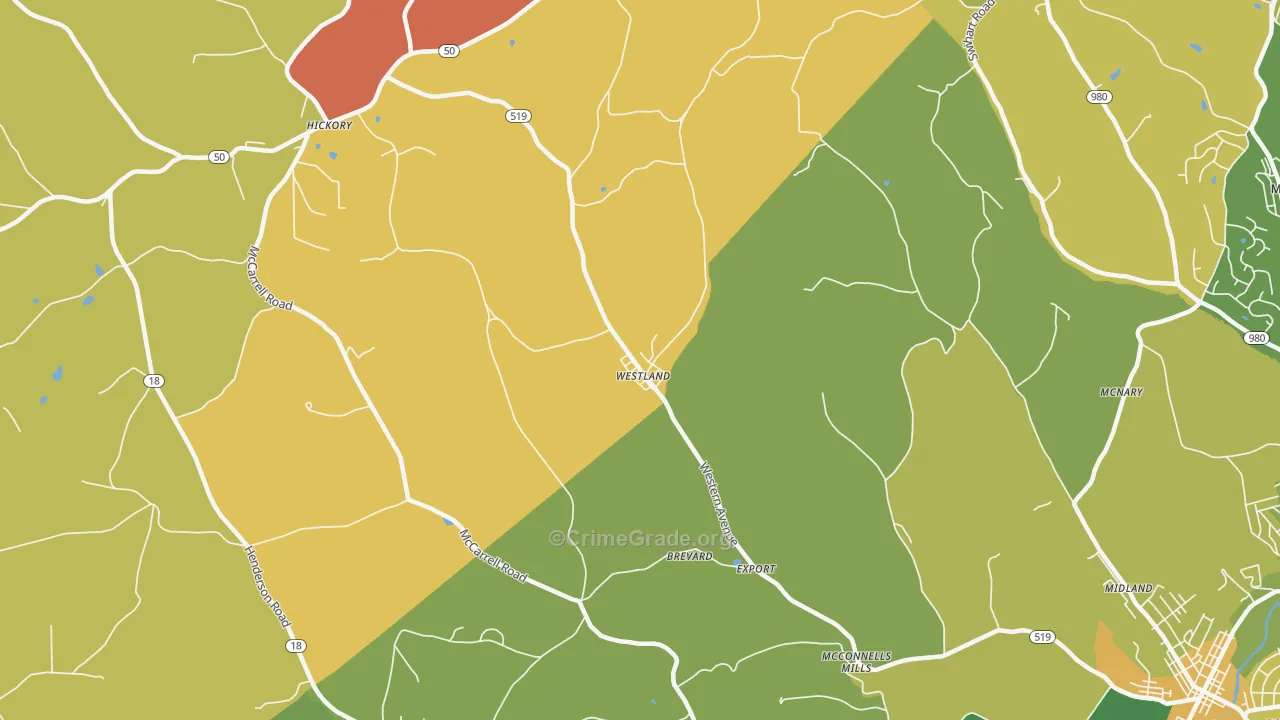 Westland, PA Map of Robbery Rates