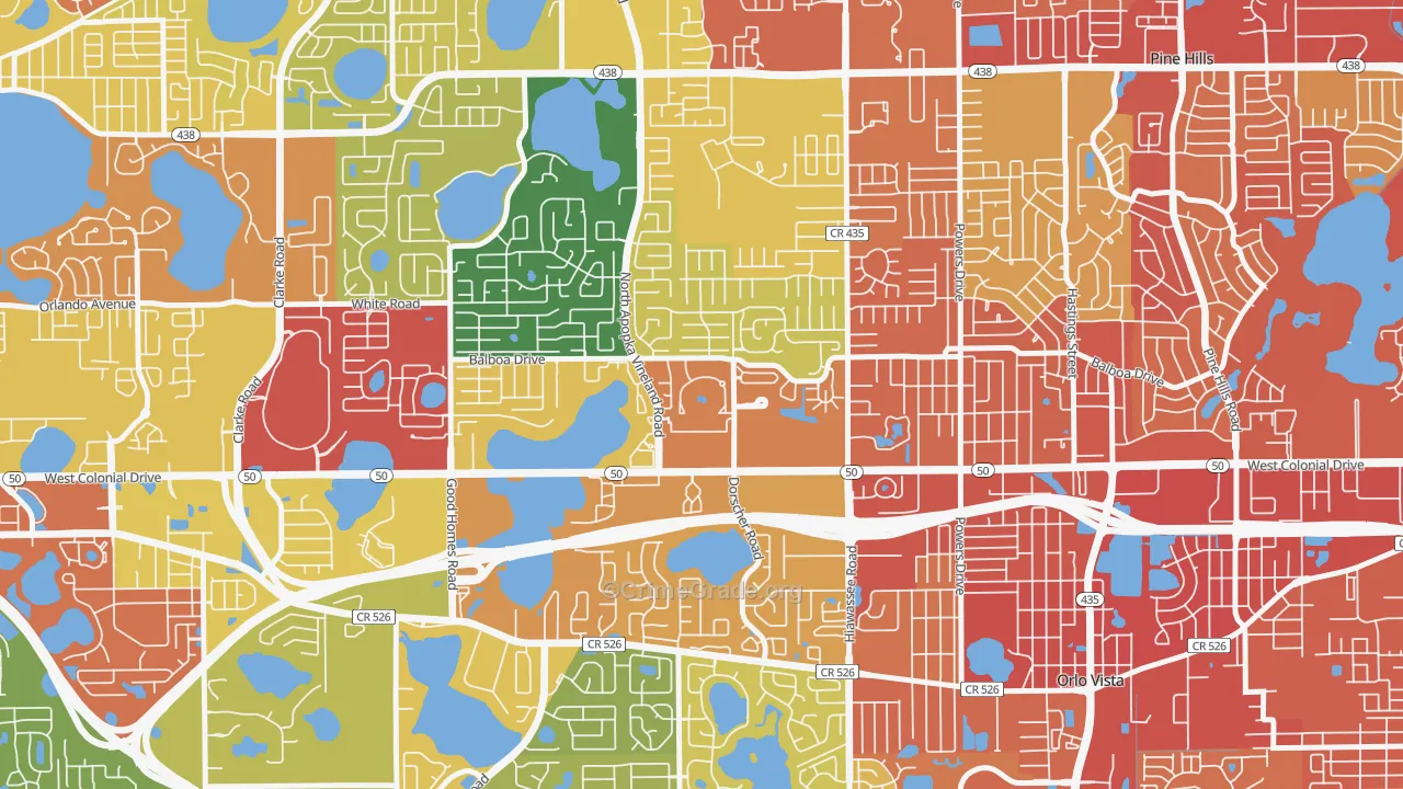 Westland Terrace, Pine Hills, FL Map of Robbery Rates