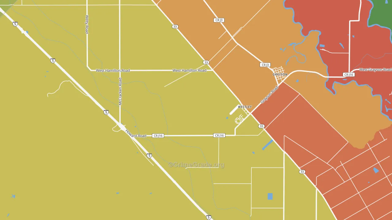 Westley, CA Map of Robbery Rates