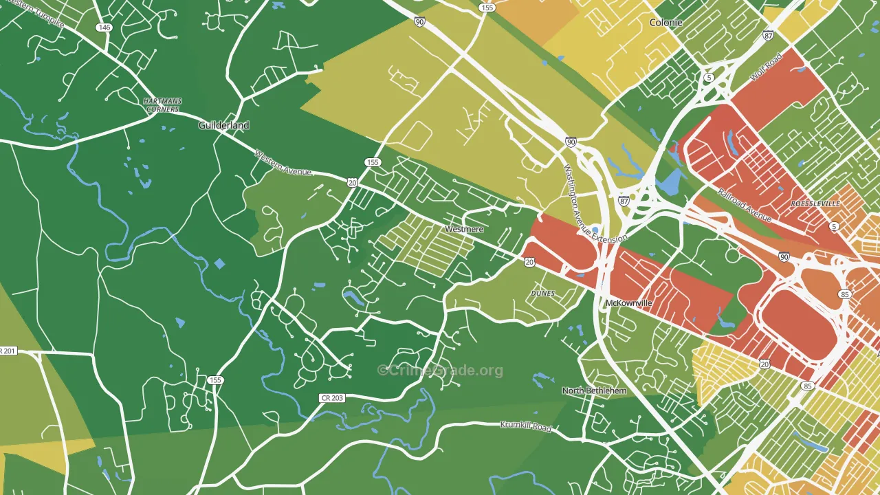 Westmere, NY Map of Robbery Rates
