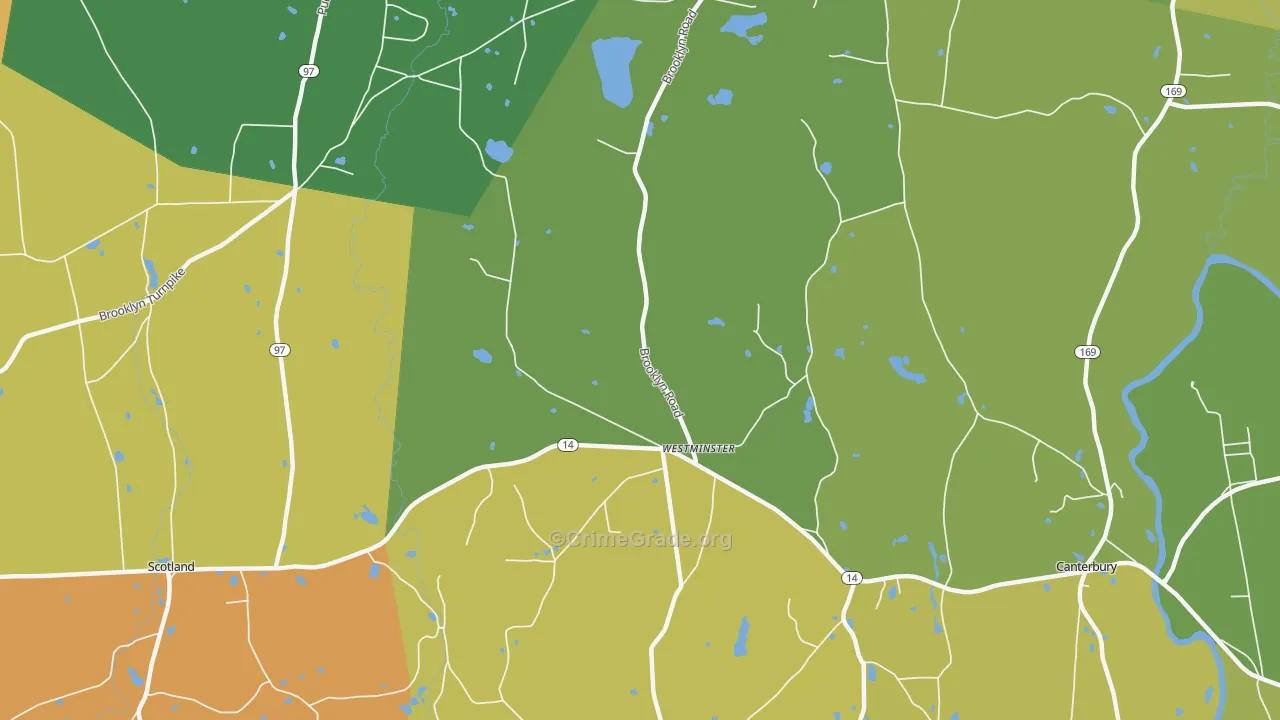 Westminster, CT Map of Robbery Rates
