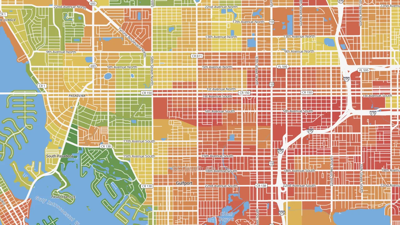 Westminster Heights, St. Petersburg, FL Map of Robbery Rates
