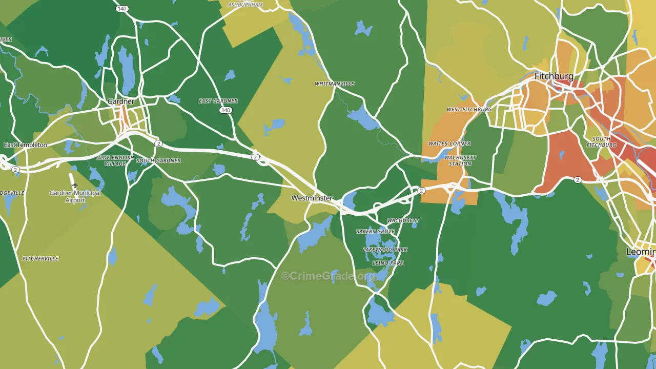 Westminster, MA Map of Robbery Rates