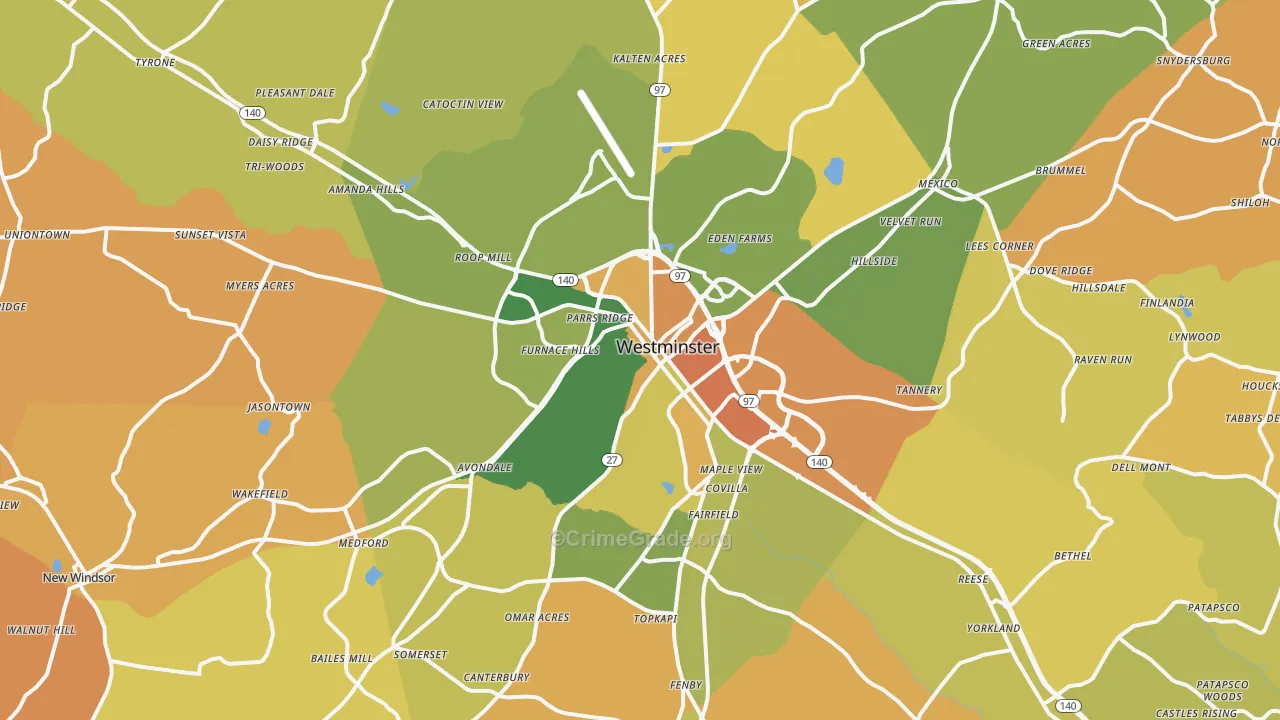 Westminster, MD Map of Robbery Rates