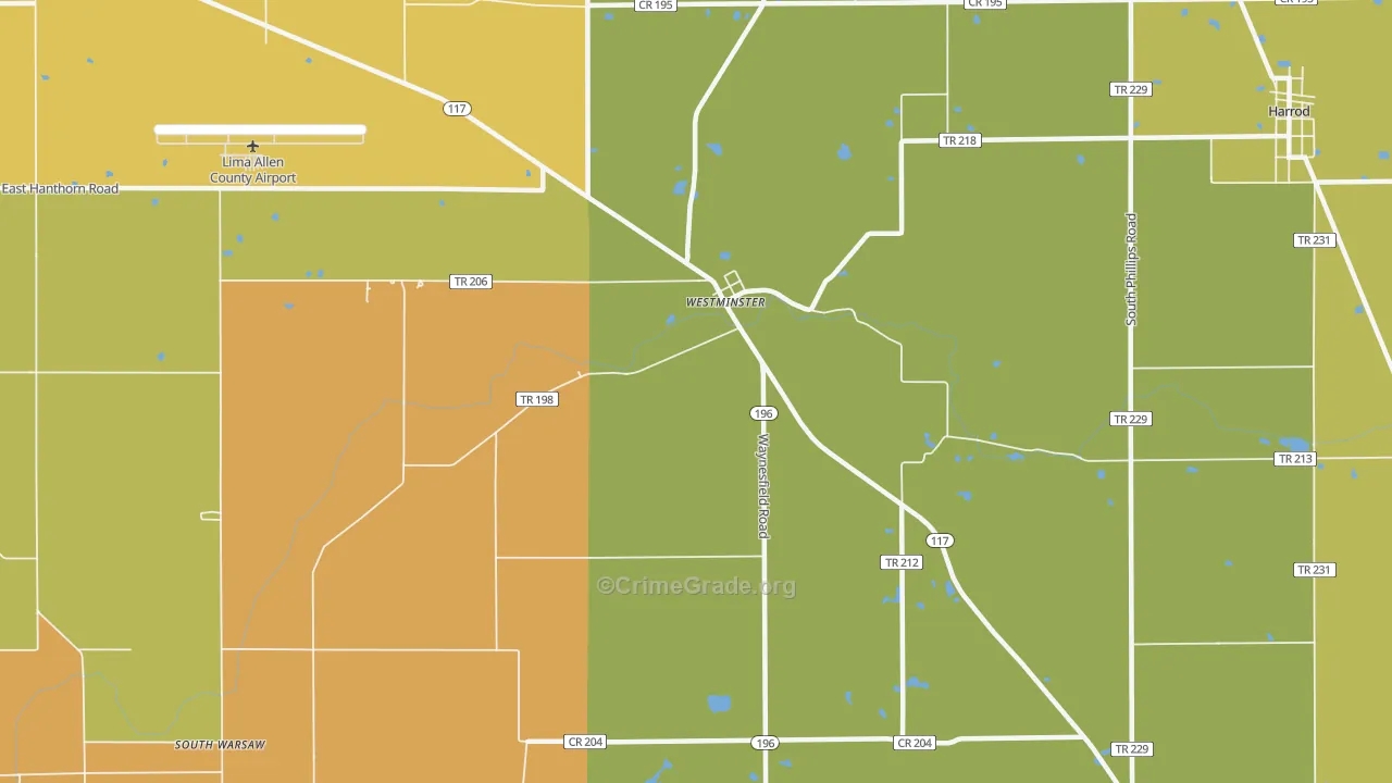 Westminster, OH Map of Robbery Rates