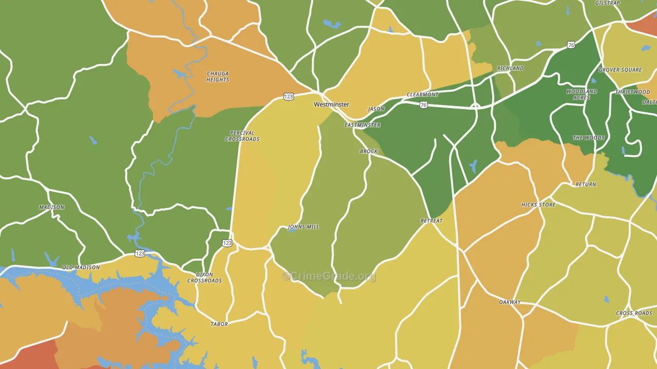 Westminster, SC Map of Robbery Rates
