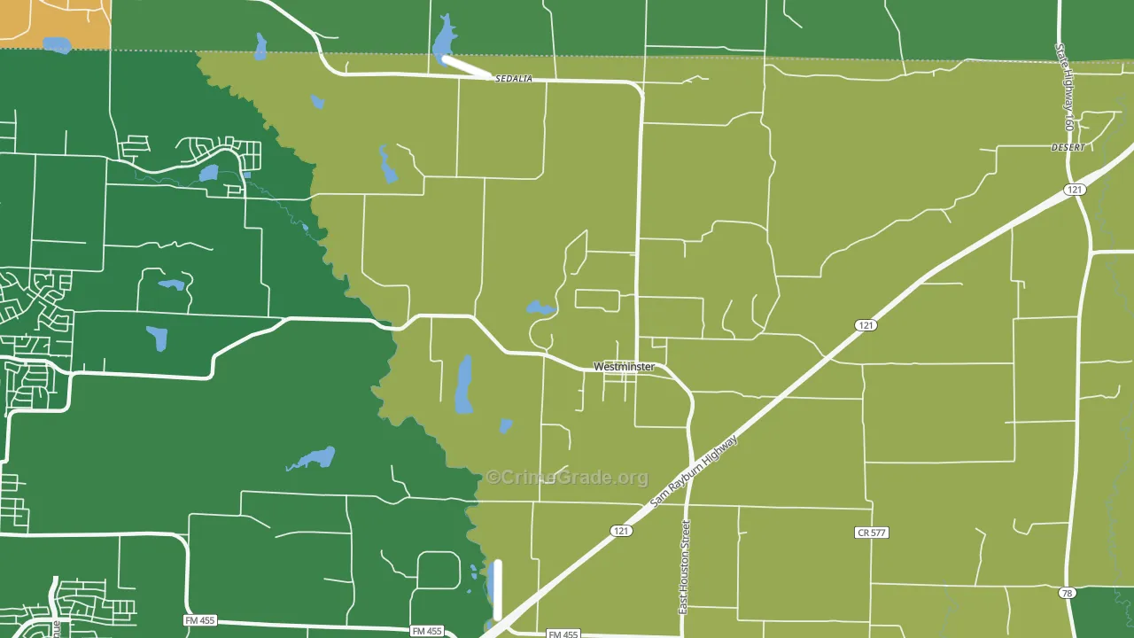 Westminster, TX Map of Robbery Rates