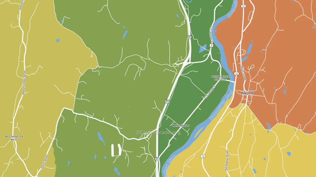 Westminster, VT Map of Robbery Rates