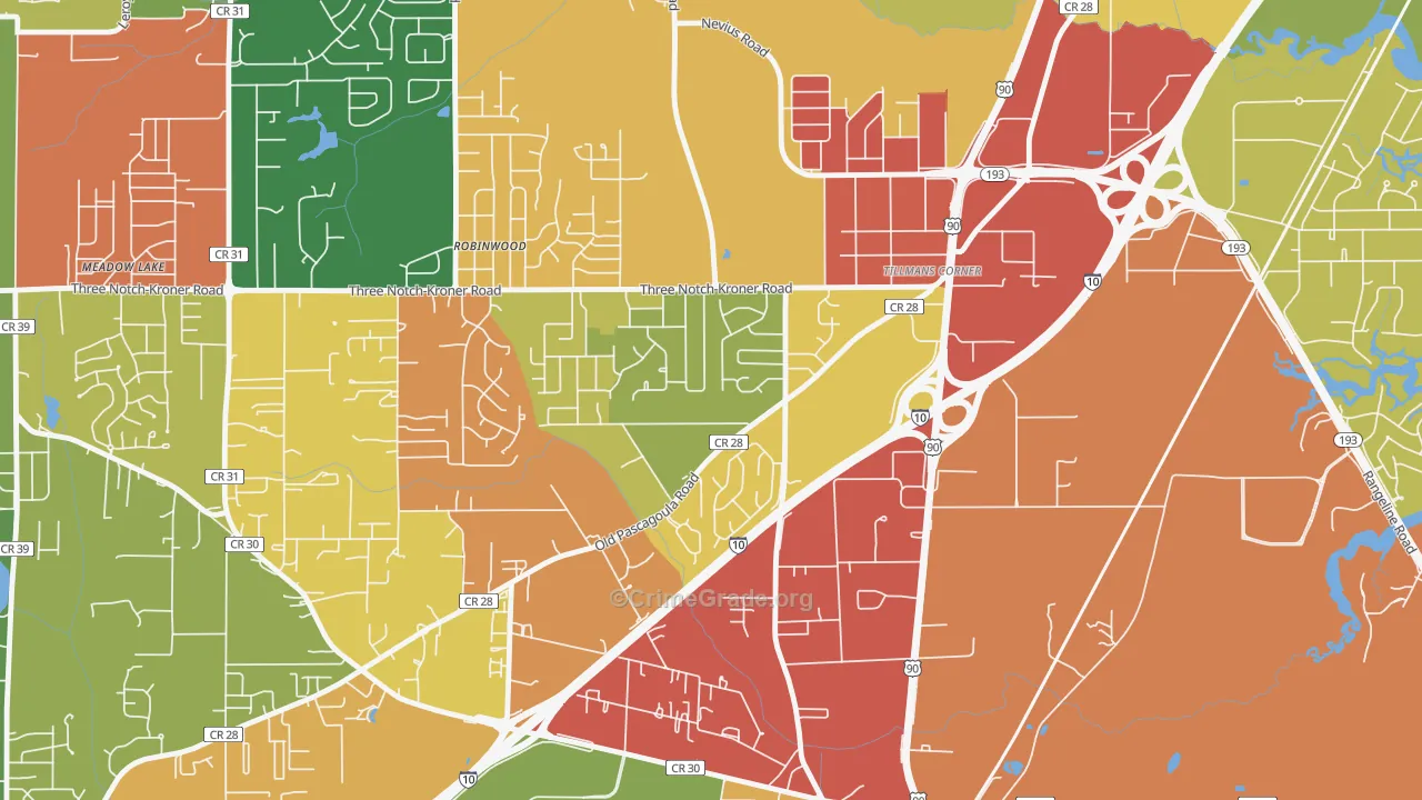 Westmont, Tillmans Corner, AL Map of Robbery Rates