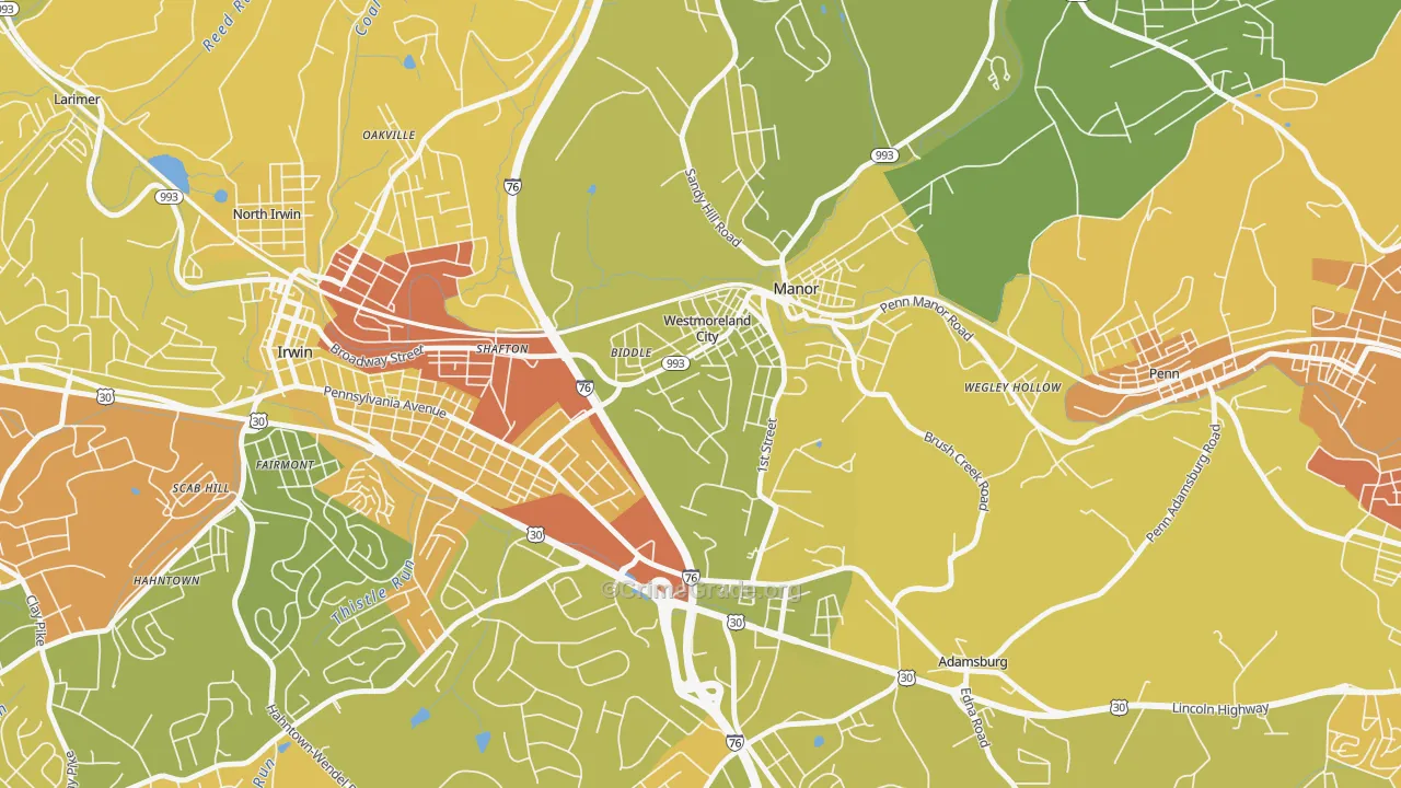 Westmoreland City, PA Map of Robbery Rates