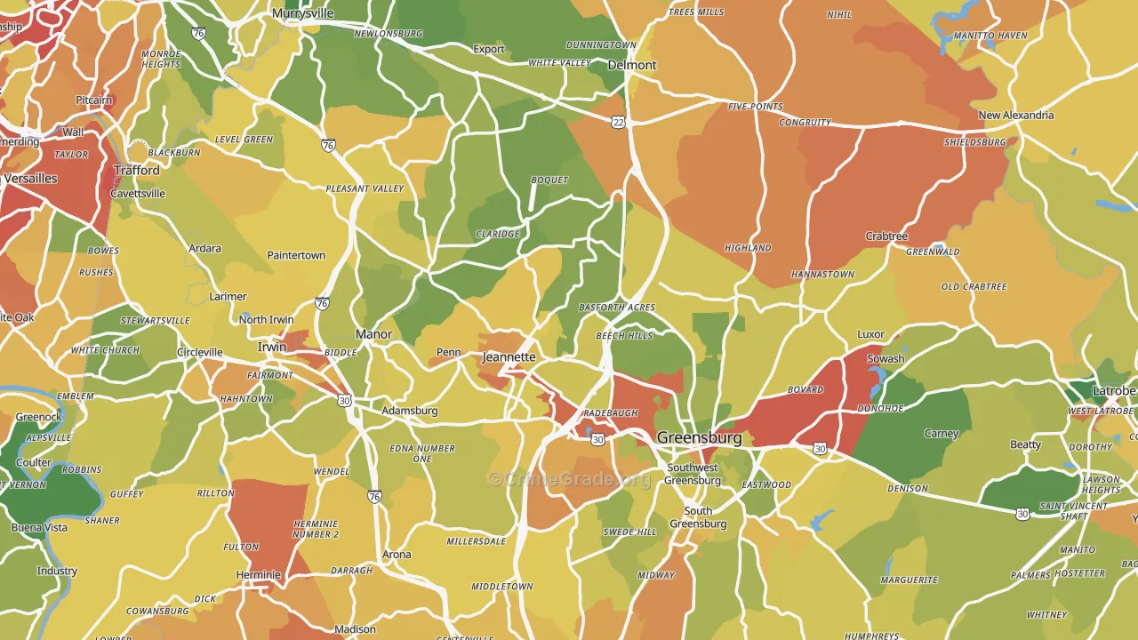 Westmoreland County, PA Map of Robbery Rates