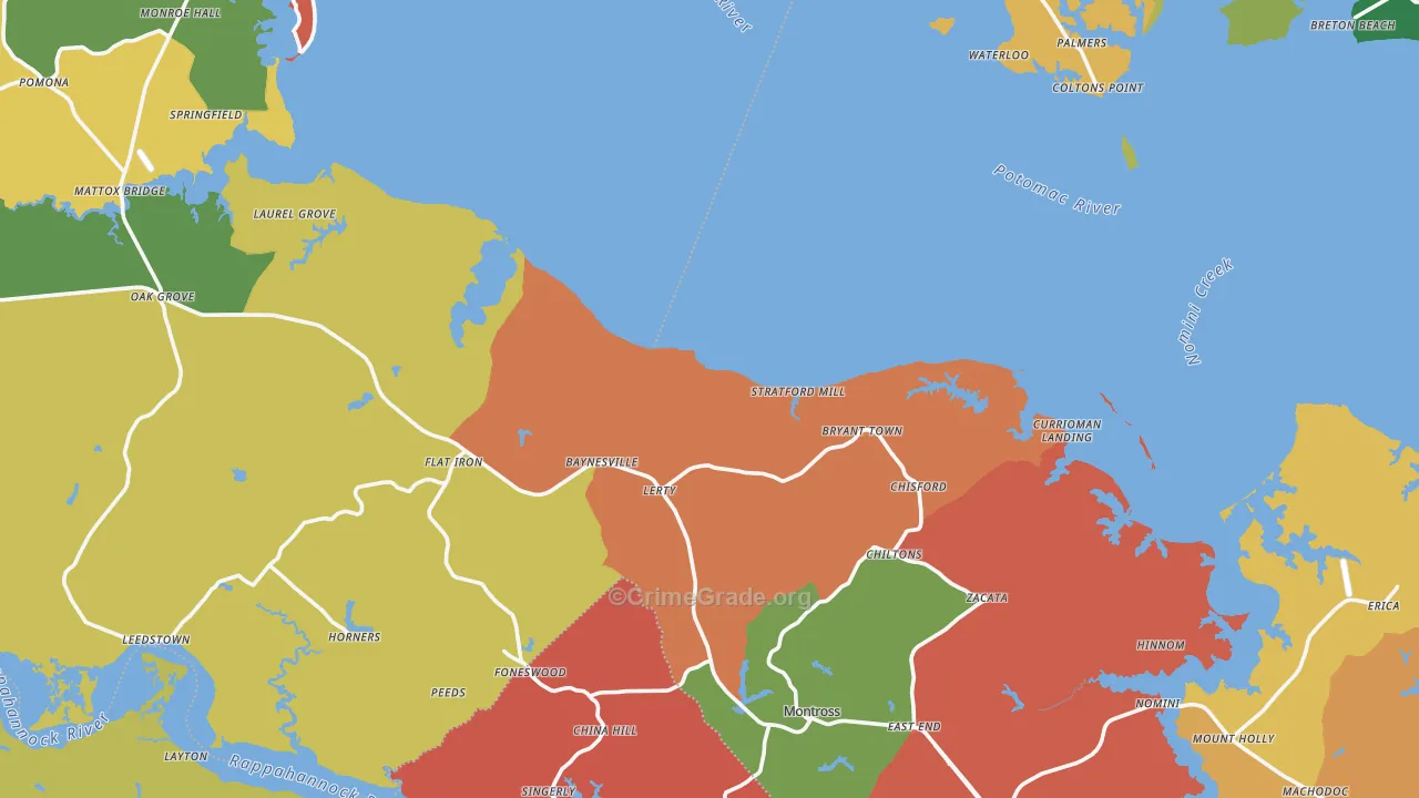 Westmoreland County, VA Map of Robbery Rates