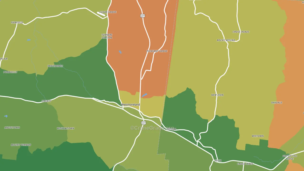 Westmoreland, TN Map of Robbery Rates