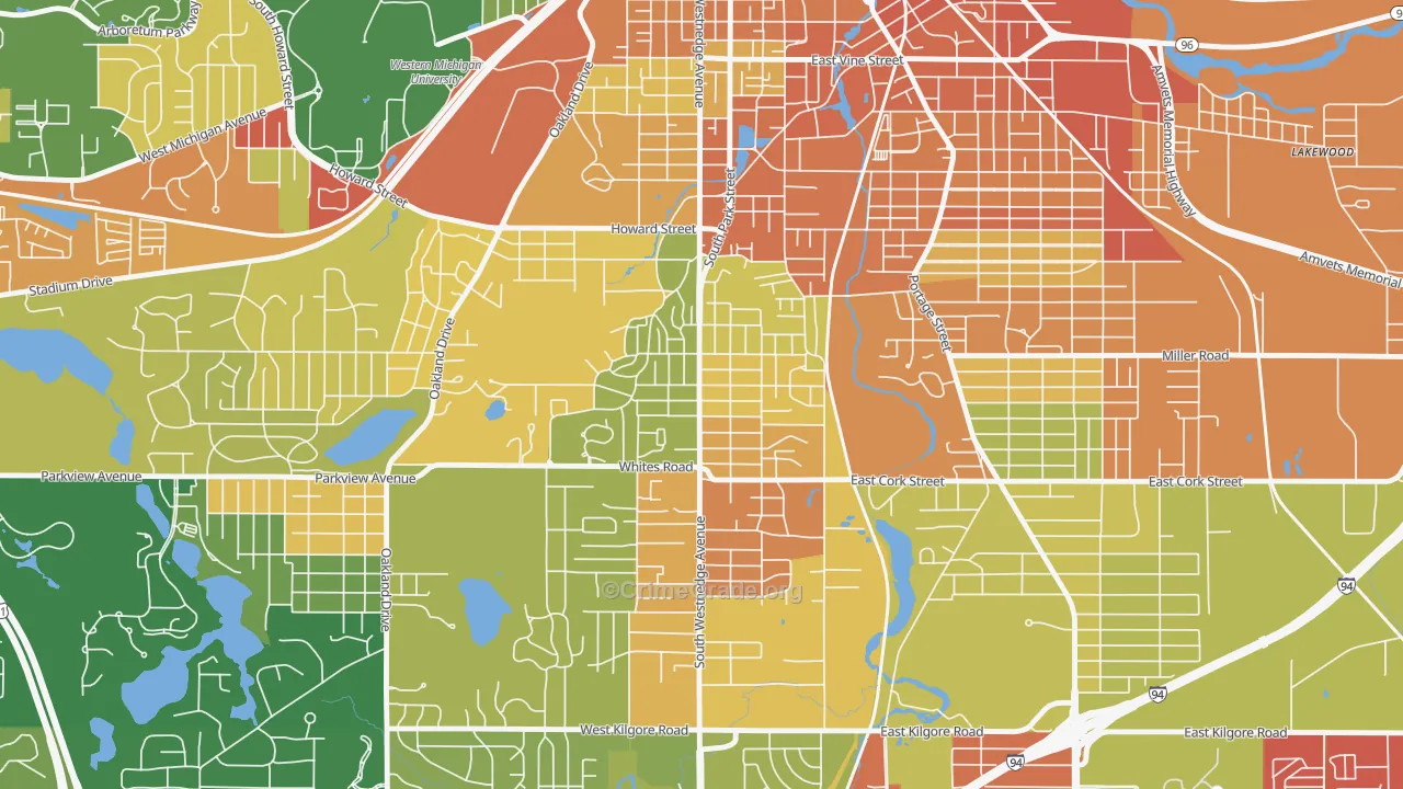 Westnedge Hill, Kalamazoo, MI Map of Robbery Rates