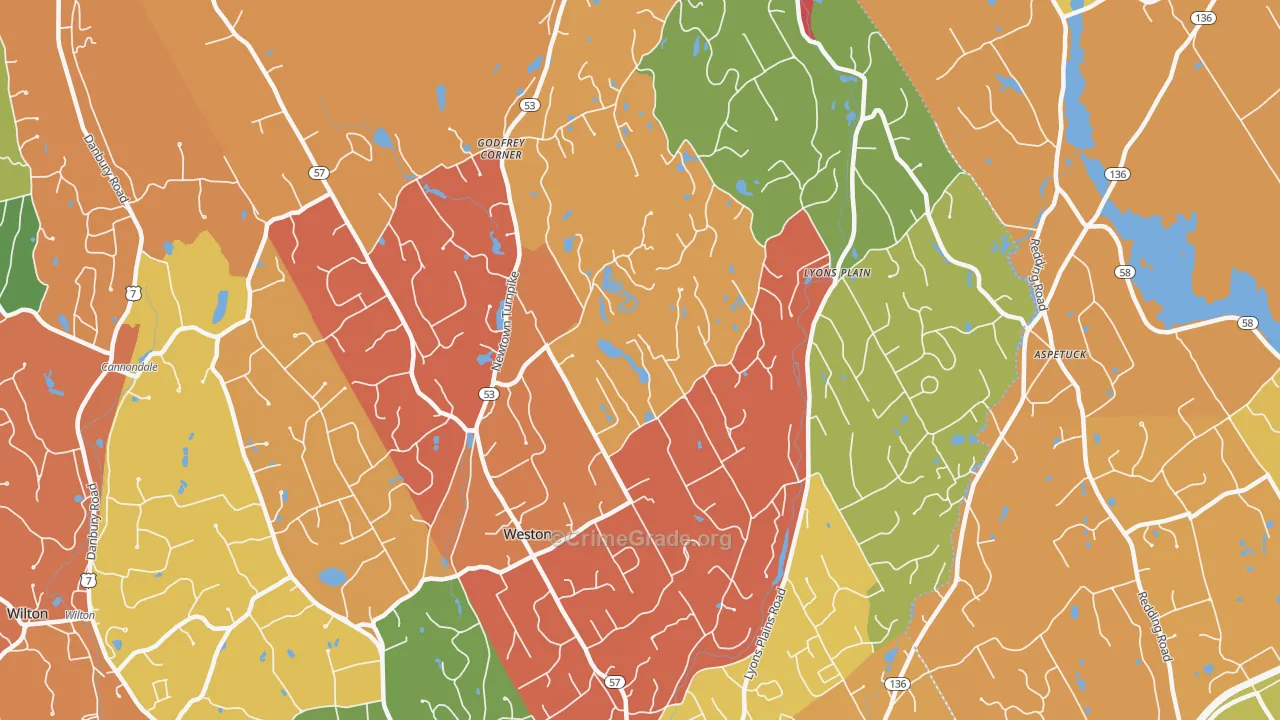 Weston, CT Map of Robbery Rates