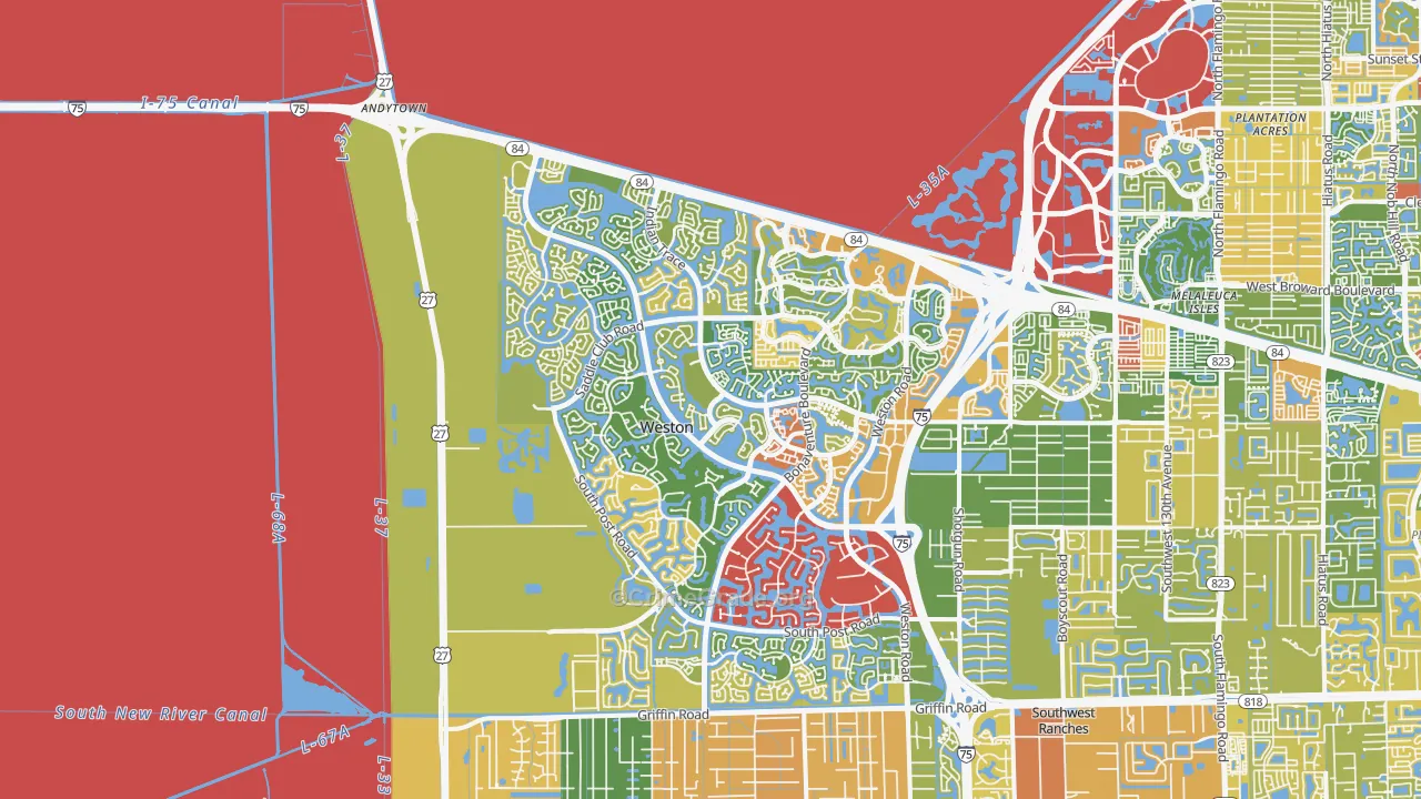 Weston, FL Map of Robbery Rates