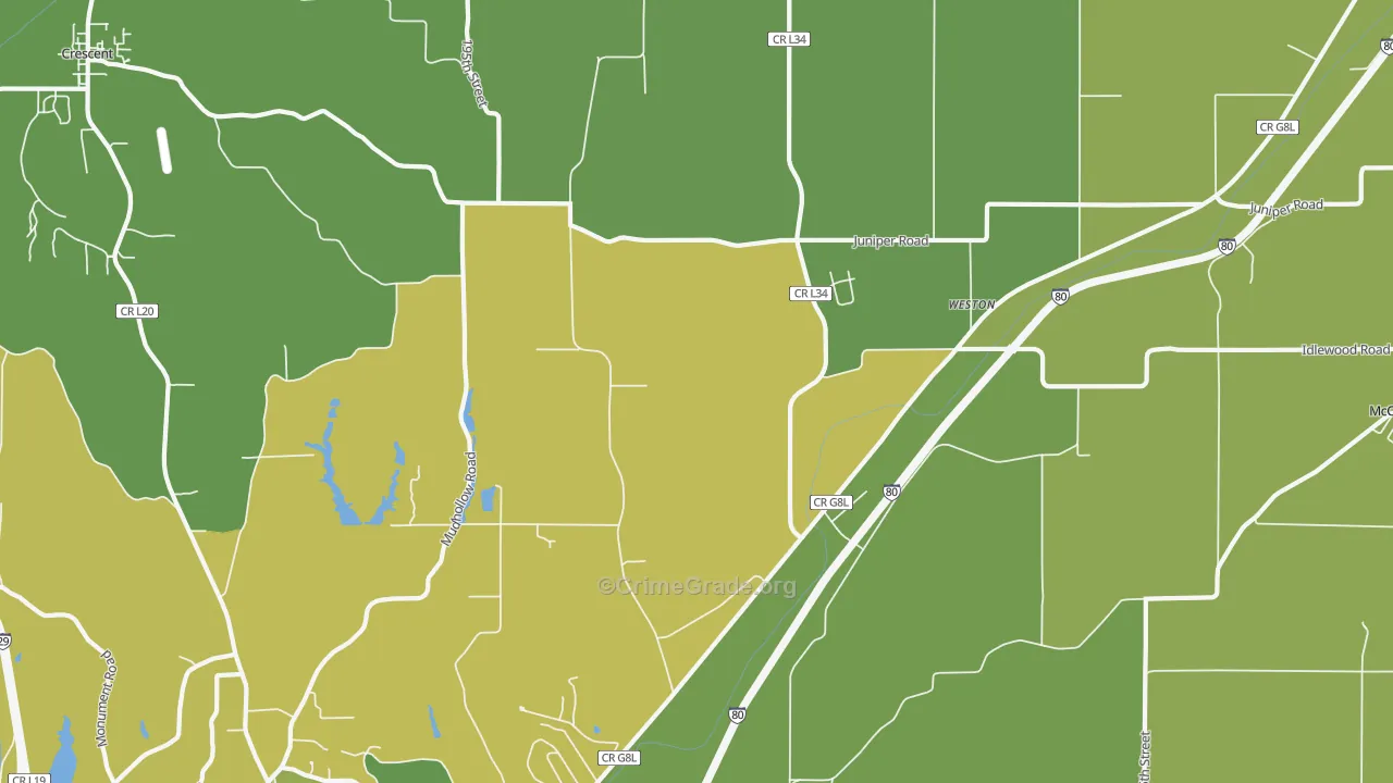 Weston, IA Map of Robbery Rates