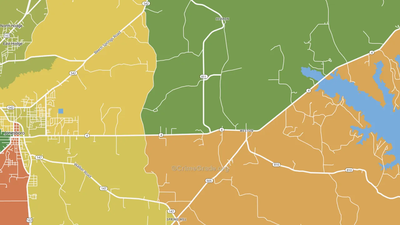 Weston, LA Map of Robbery Rates