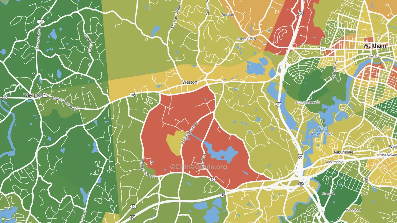 Weston, MA Map of Robbery Rates