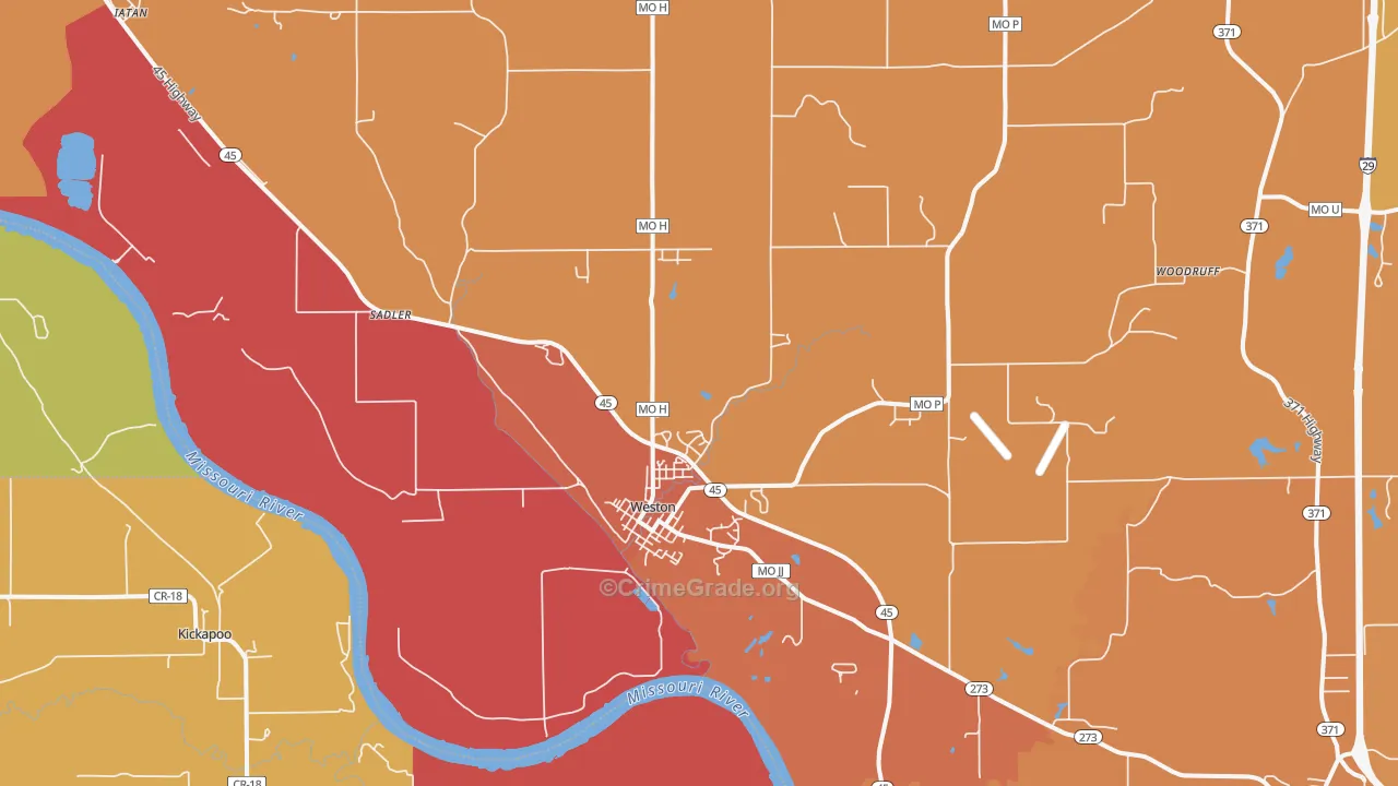Weston, MO Map of Robbery Rates