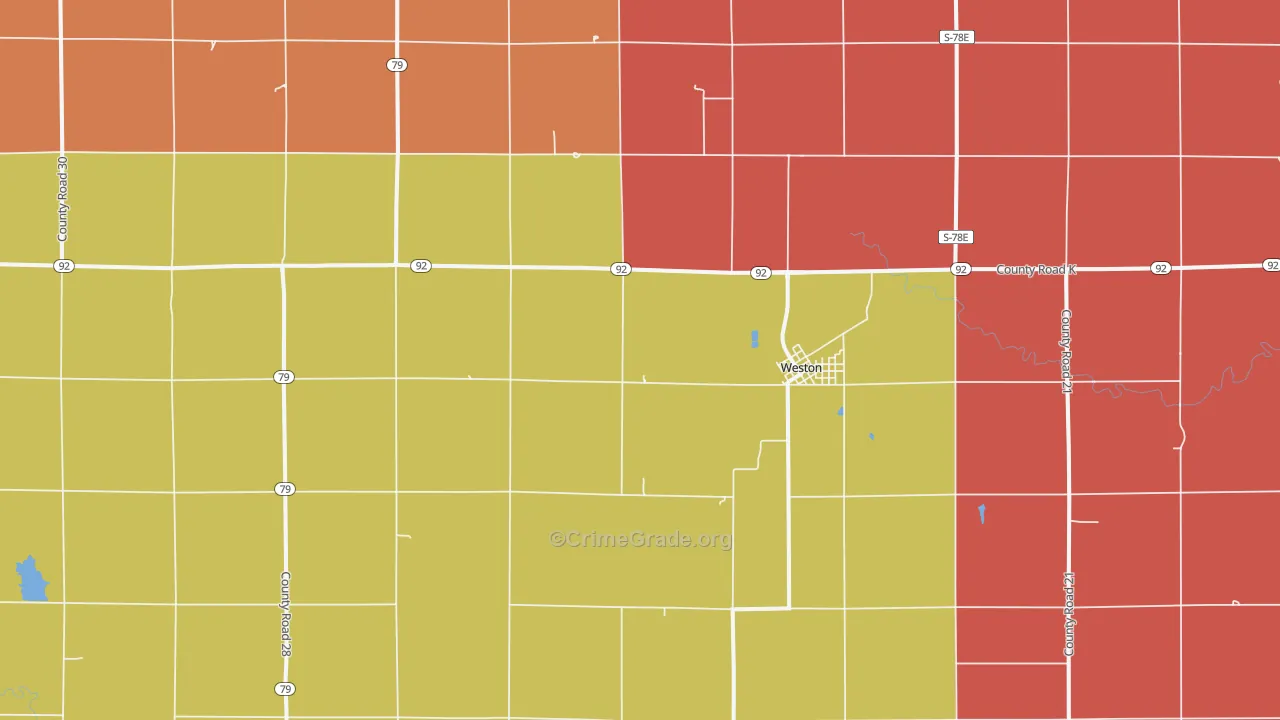 Weston, NE Map of Robbery Rates